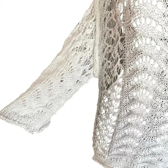 POL White Open Weave Crochet Hooded Sweater Sz LG Beachy Breezy Vacation Cruise - Picture 7 of 12